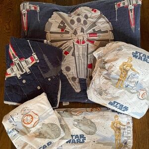 Pottery Barn Kids Star Wars Millennium Falcon Quilt, Shams & Organic Sheets